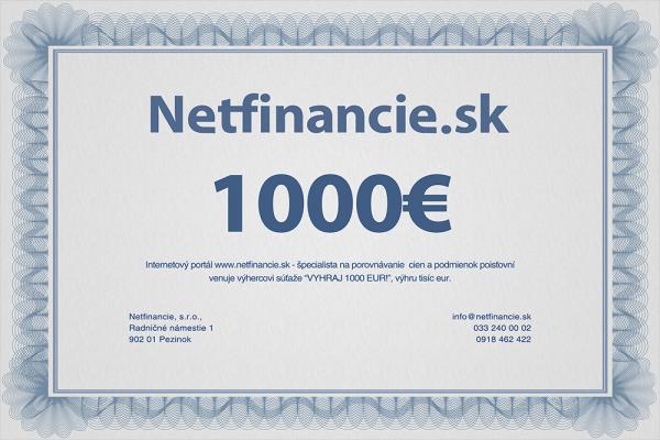 certifikát Netfinancie.sk vyhraj 1000 eur